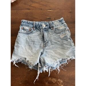 American Eagle Strigid High-Waisted Distressed Denim Shorts - Size 0